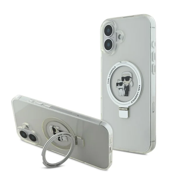 Karl Lagerfeld Ringstand Karl and Choupette MagSafe tok iPhone 16 Plus készülékhez fehér