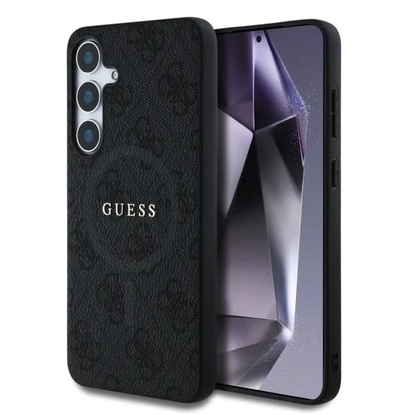 Guess PU bőr 4G Colored Ring MagSafe tok Samsung Galaxy S25 készülékhez fekete