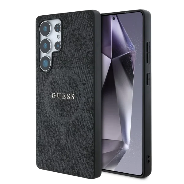 Guess PU Leather 4G Colored Ring MagSafe tok Samsung Galaxy S25 Ultra készülékhez fekete