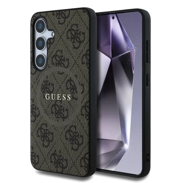 Guess PU Leather 4G Colored Ring MagSafe tok Samsung Galaxy S25 készülékhez barna