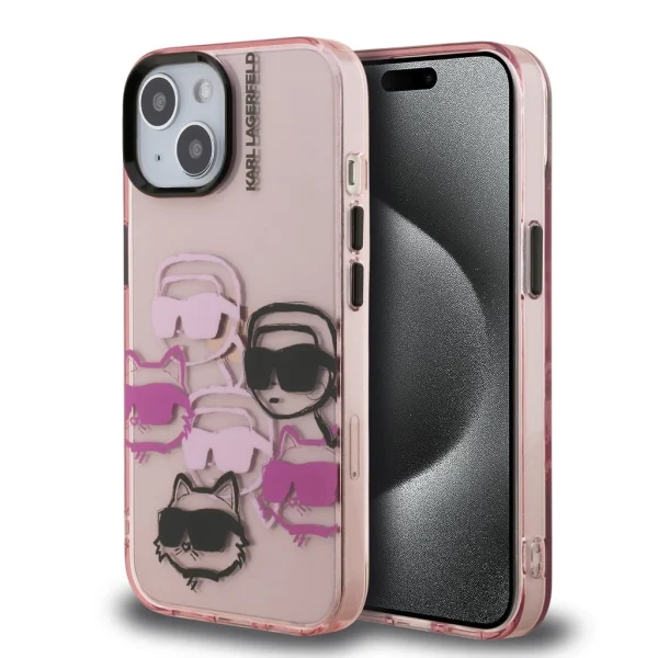 Karl Lagerfeld IML Multi K&CH Heads tok iPhone 15 készülékhez rózsaszín