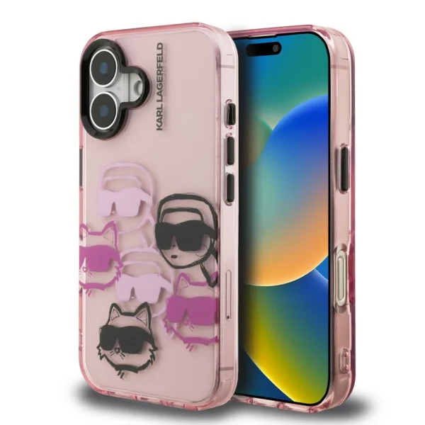 Karl Lagerfeld IML Multi K&CH Heads tok iPhone 16 készülékhez rózsaszín