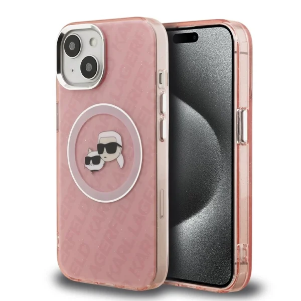 Karl Lagerfeld IML K&CH Heads Repeated Logo MagSafe tok iPhone 15 készülékhez rózsaszín