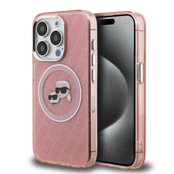 Karl Lagerfeld IML K&CH Heads Repeated Logo MagSafe tok iPhone 15 Pro Max készülékhez rózsaszín