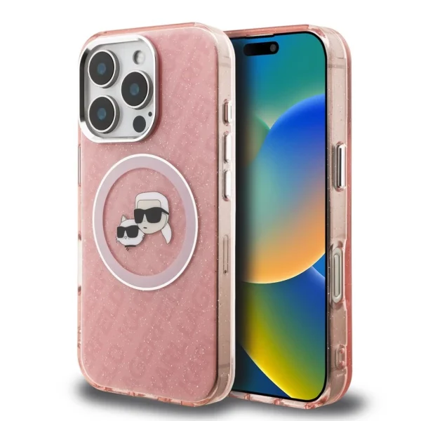 Karl Lagerfeld IML K&CH Heads Repeated Logo MagSafe tok iPhone 16 Pro Max készülékhez rózsaszín