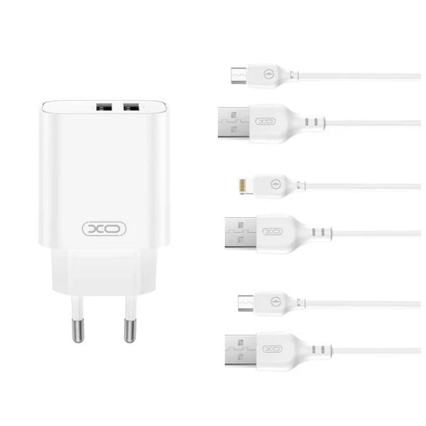 XO CE34 Hálózati töltő szett 2*USB-A 2,4A + Lightning kábellel