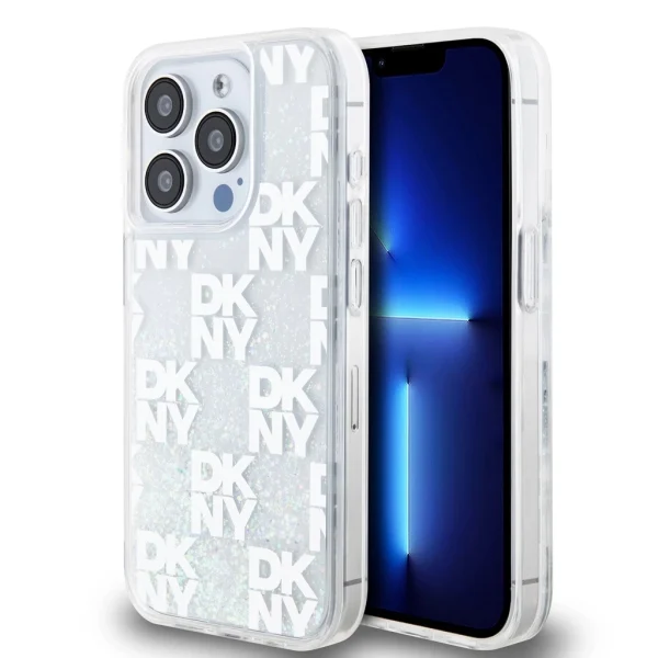 DKNY Liquid Glitter Checkered Pattern tok iPhone 15 Pro készülékhez átlátszó