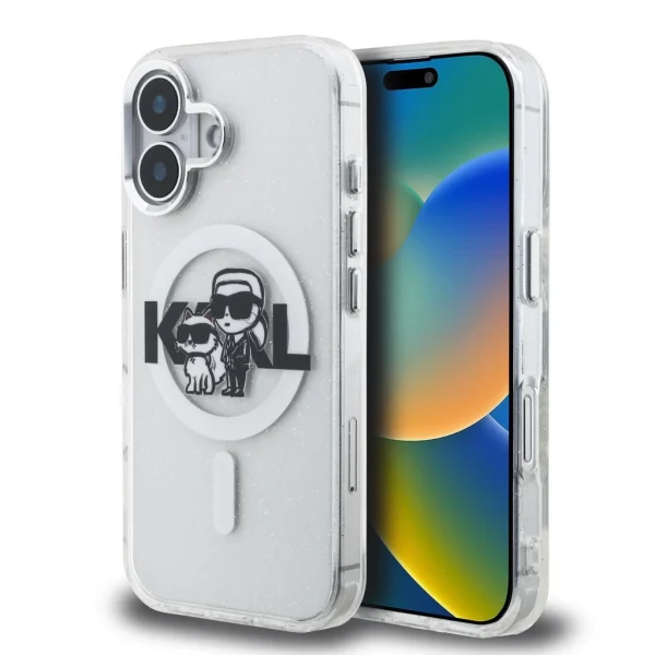 Karl Lagerfeld IML Glitter Karl and Choupette Sketch MagSafe tok iPhone 16 készülékhez átlátszó