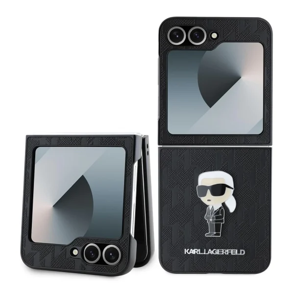 Karl Lagerfeld PU Saffiano Monogram Ikonik tok Samsung Galaxy Z Flip 6 készülékhez fekete