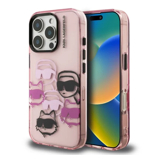 Karl Lagerfeld IML Multi K&CH Heads tok iPhone 16 Pro Max készülékhez rózsaszín