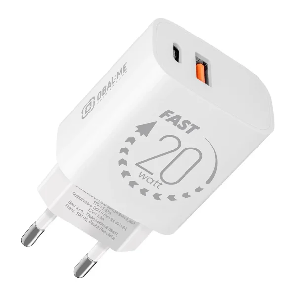 OBAL:ME fali töltő USB-A + USB-C 20W fehér