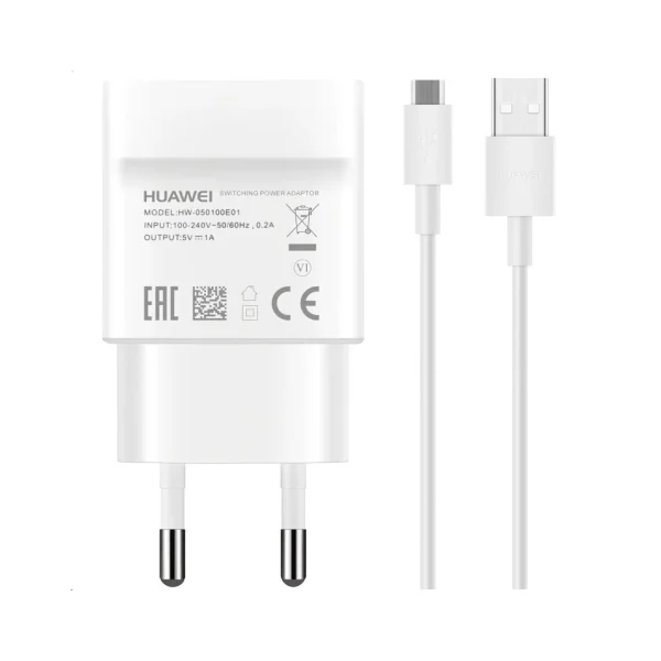 HW-050100E01W Huawei USB utazó töltő + microUSB kábel fehér (Service Pack)