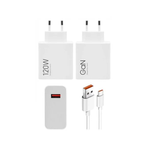 Xiaomi MDY-14-EE USB-A 120W GaN töltő + adatkábel USB-C 6A fehér (Bulk)