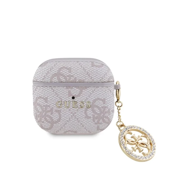 Guess 4G Script PC/PU Charm Tok AirPods 4 készülékhez rózsaszín