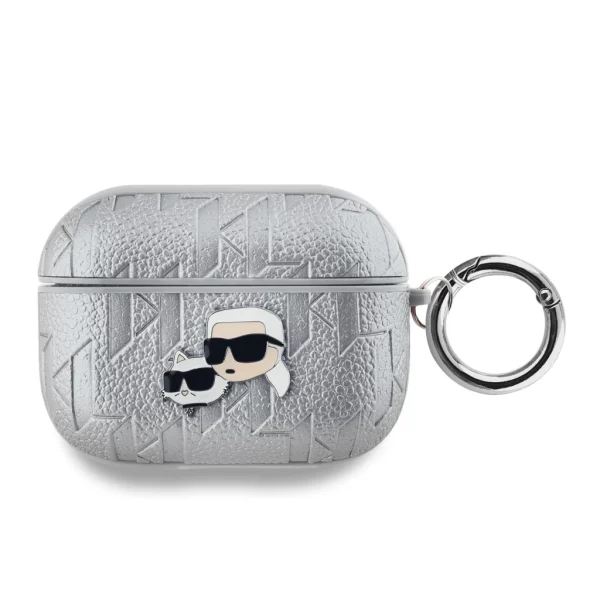 Karl Lagerfeld PU Embossed Karl and Choupette Heads tok AirPods Pro készülékhez ezüst