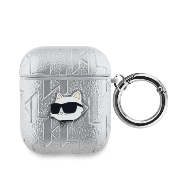 Karl Lagerfeld PU domborított Choupette tok AirPods 1/2 készülékhez ezüst