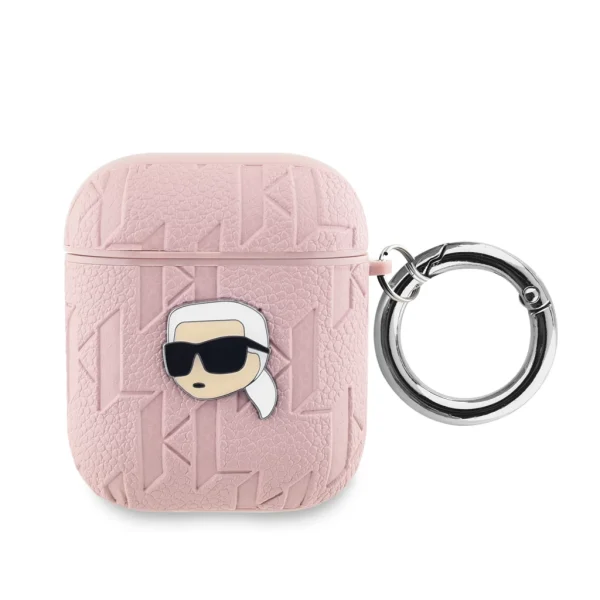Karl Lagerfeld PU Embossed Karl Head tok AirPods 1/2 készülékhez rózsaszín