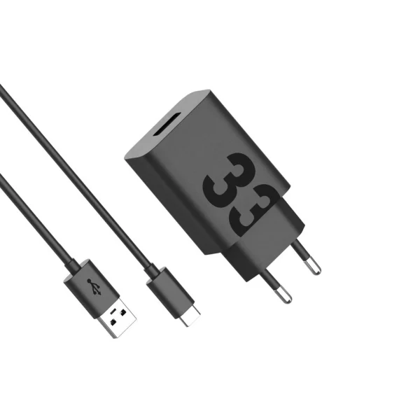 MC-332L Motorola TurboPower USB-A 33W utazó töltő + USB-C adatkábel fekete