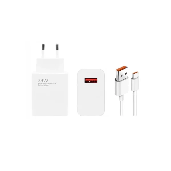 Xiaomi MDY-14-EL USB-A 33W töltő + USB-C 6A adatkábel fehér (Bulk)