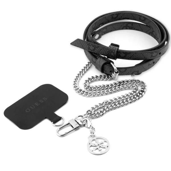 Guess keresztpánt PU 4G lánccal és charmmal – ezüst/fekete