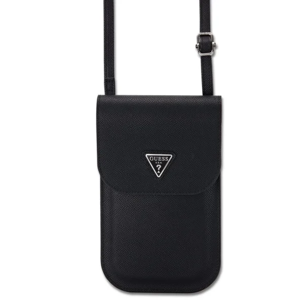 Guess PU Gráncolt Triangle Logo Telefon Táska Fekete