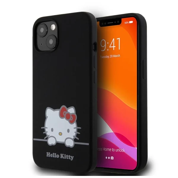Hello Kitty Liquid Silicone Daydreaming Logo tok iPhone 13 készülékhez fekete
