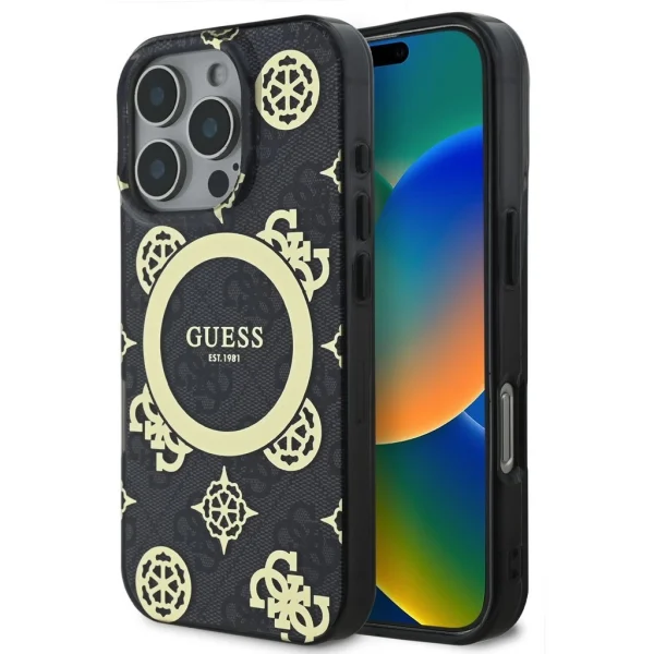 Guess IML 4G Peony MagSafe tok iPhone 16 Pro Max készülékhez fekete