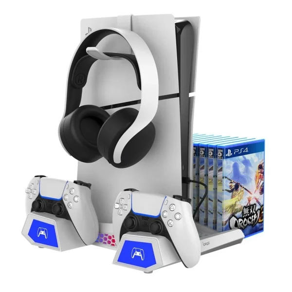 iPega P5S023 Multifunkciós töltő RGB állvány hűtéssel PS5/PS5 Slim/PS5 Pro készülékhez fehér (sérült csomagolás)