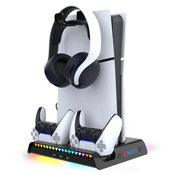 iPega P5S006H multifunkciós töltő RGB állvány hűtéssel PS5 Slim készülékhez fekete